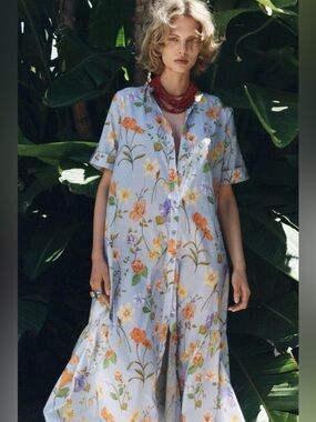 NWT ZARA ZW Collection Floral Printed Cotton Midi Dress M Bloggers Fave SS24